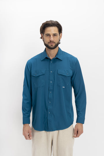 Camisa Nomad Hardwear Manga Larga Azul Bahía