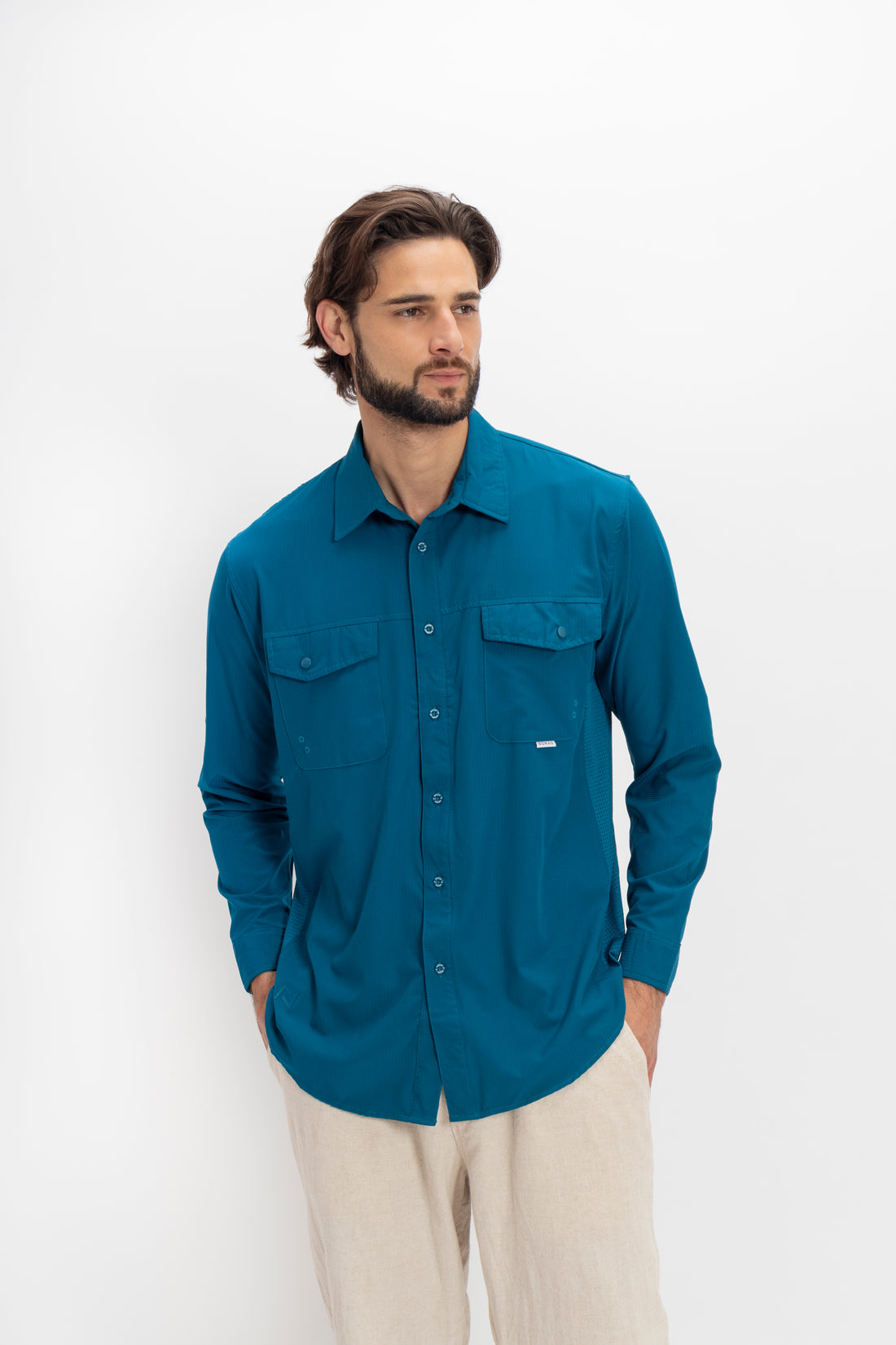 Camisa Nomad Hardwear Manga Larga Azul Bahía